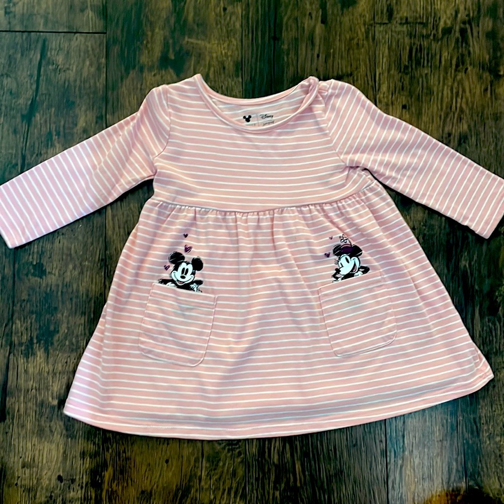 DISNEY PINK STRIPED DRESS 12 MONTHS